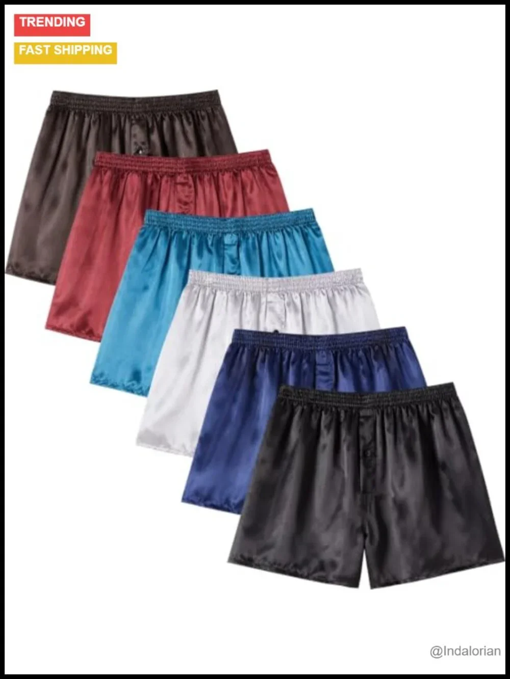Mens Satin Boxer Shorts Silk Feeling Sleep Shorts Underwear Button Fly 6 Pack